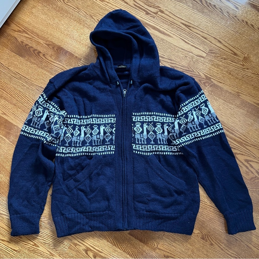 Alpaca Knit Navy Blue Zip Hoodie